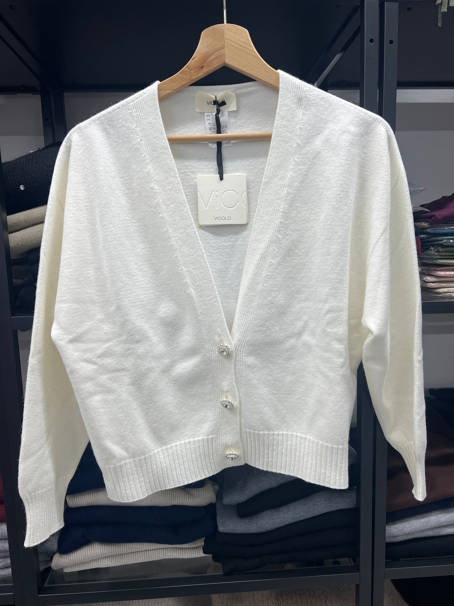 CARDIGAN BOTTONE GIOIELLO PANNA