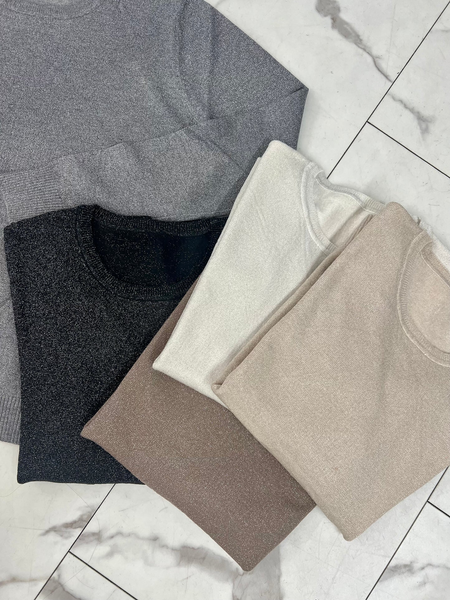 MAGLIONCINO GIROCOLLO LUREX nero/grigio/sabbia/fango/panna