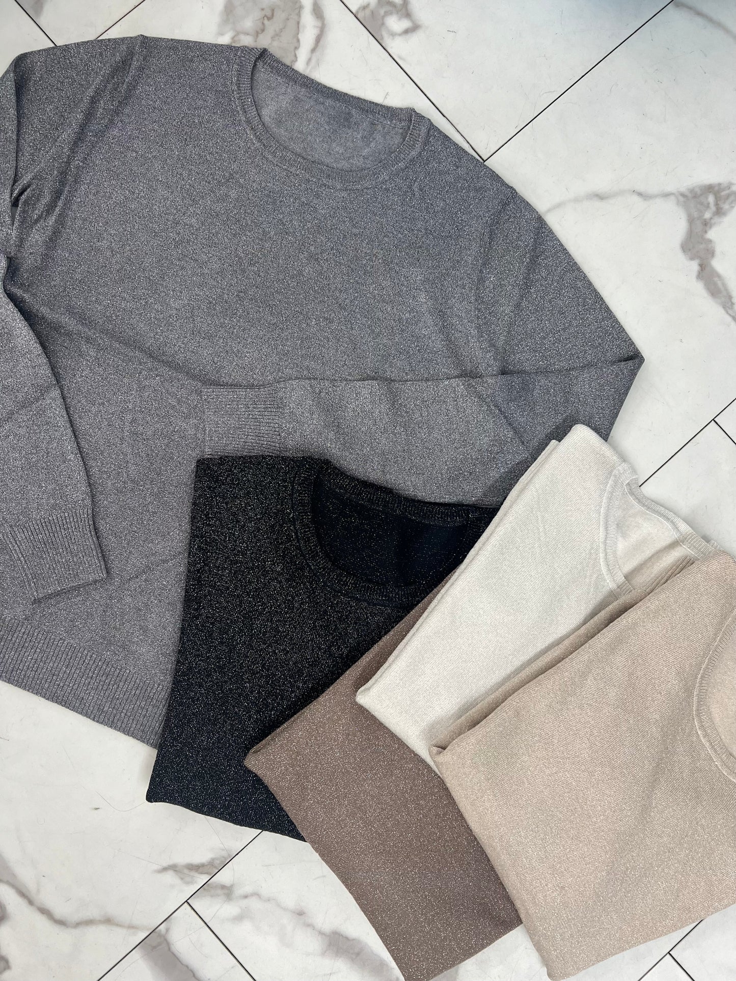 MAGLIONCINO GIROCOLLO LUREX nero/grigio/sabbia/fango/panna