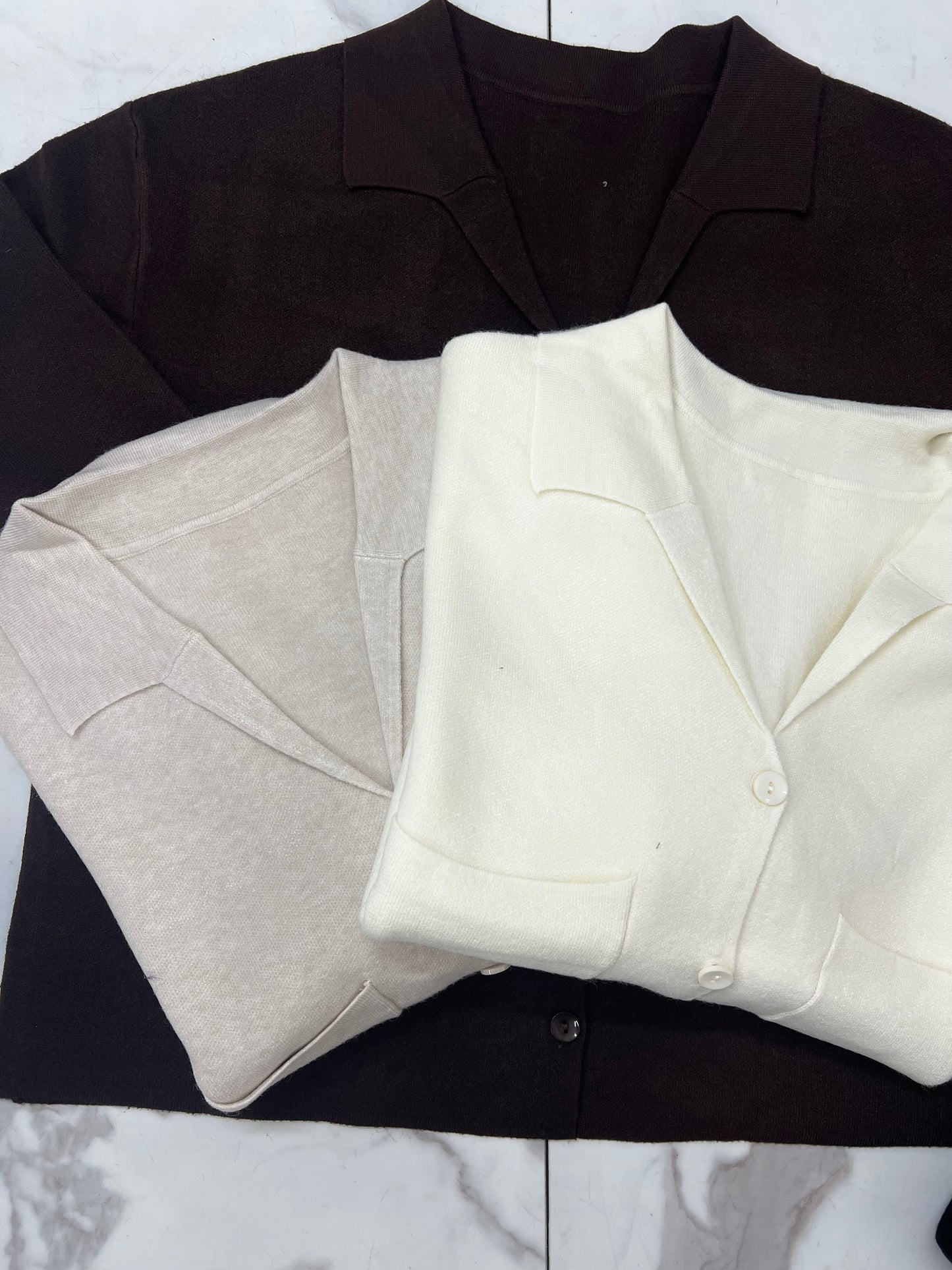 CARDIGAN POLO cioccolato/sabbia/panna/grigio/nero