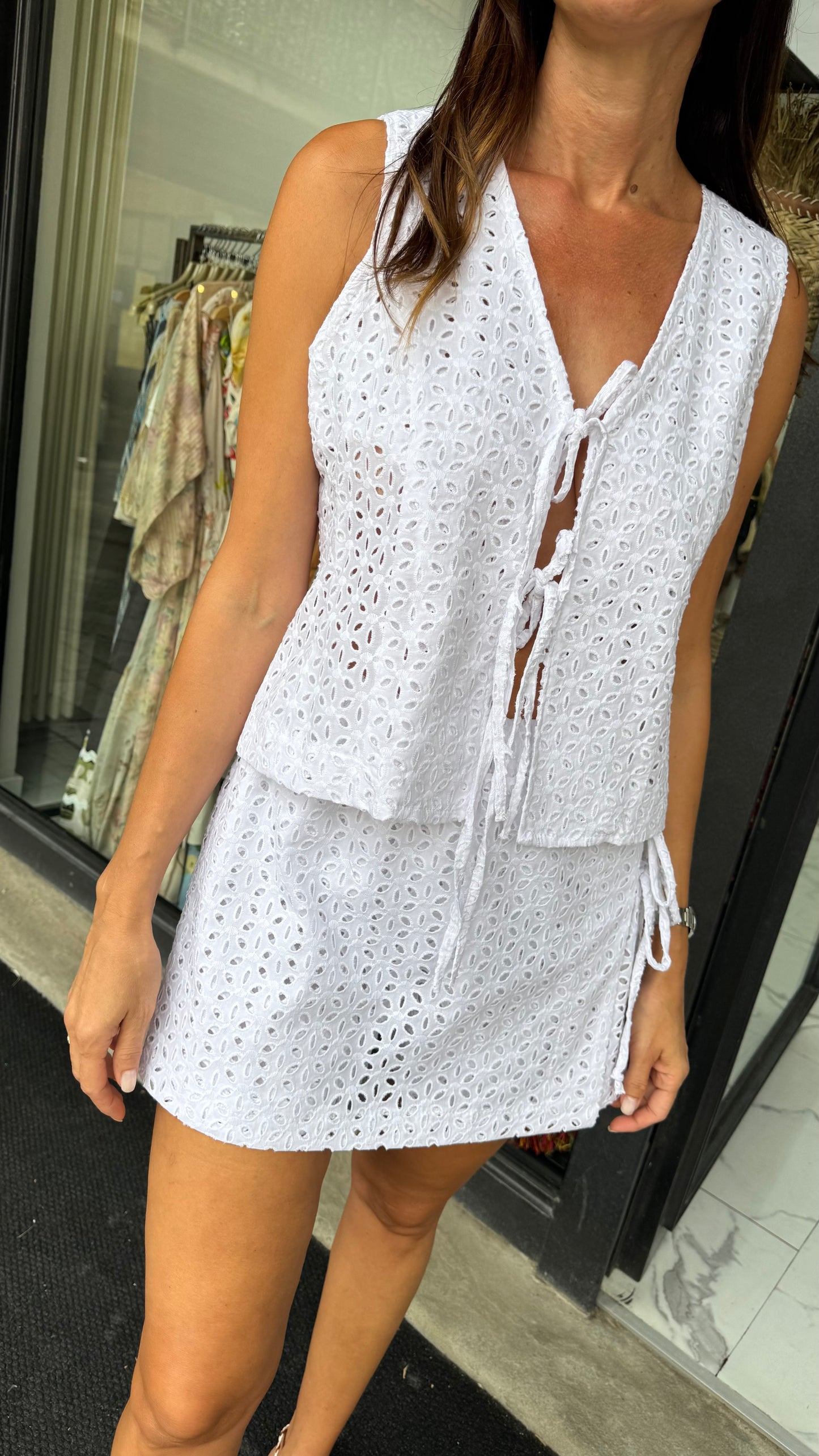 MARYLEY COMPLETO GILET BERMUDA SANGALLO BIANCO