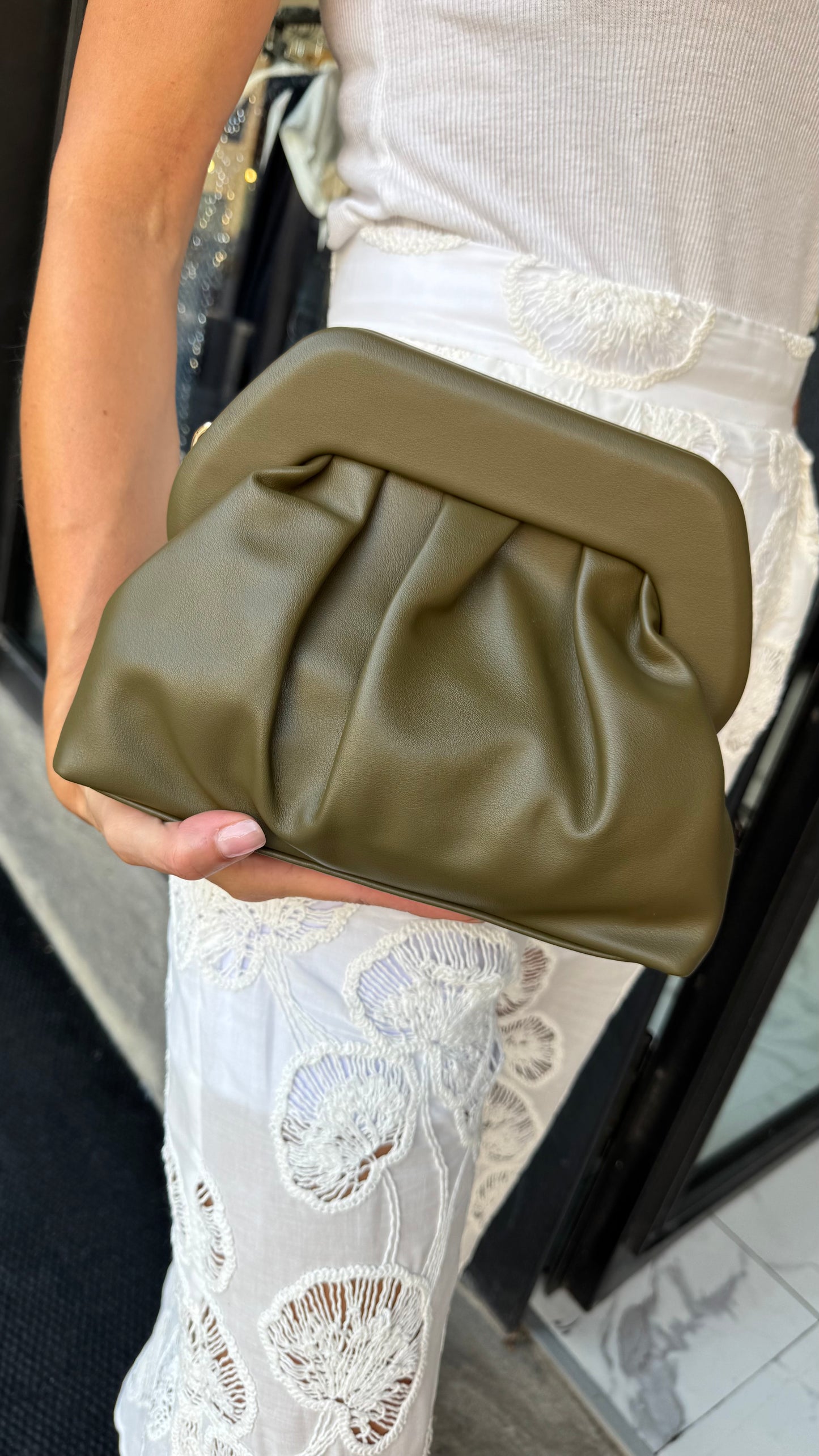 BORSA POCHETTE PASTICCINO panna/nero/grigio/verde/marrone