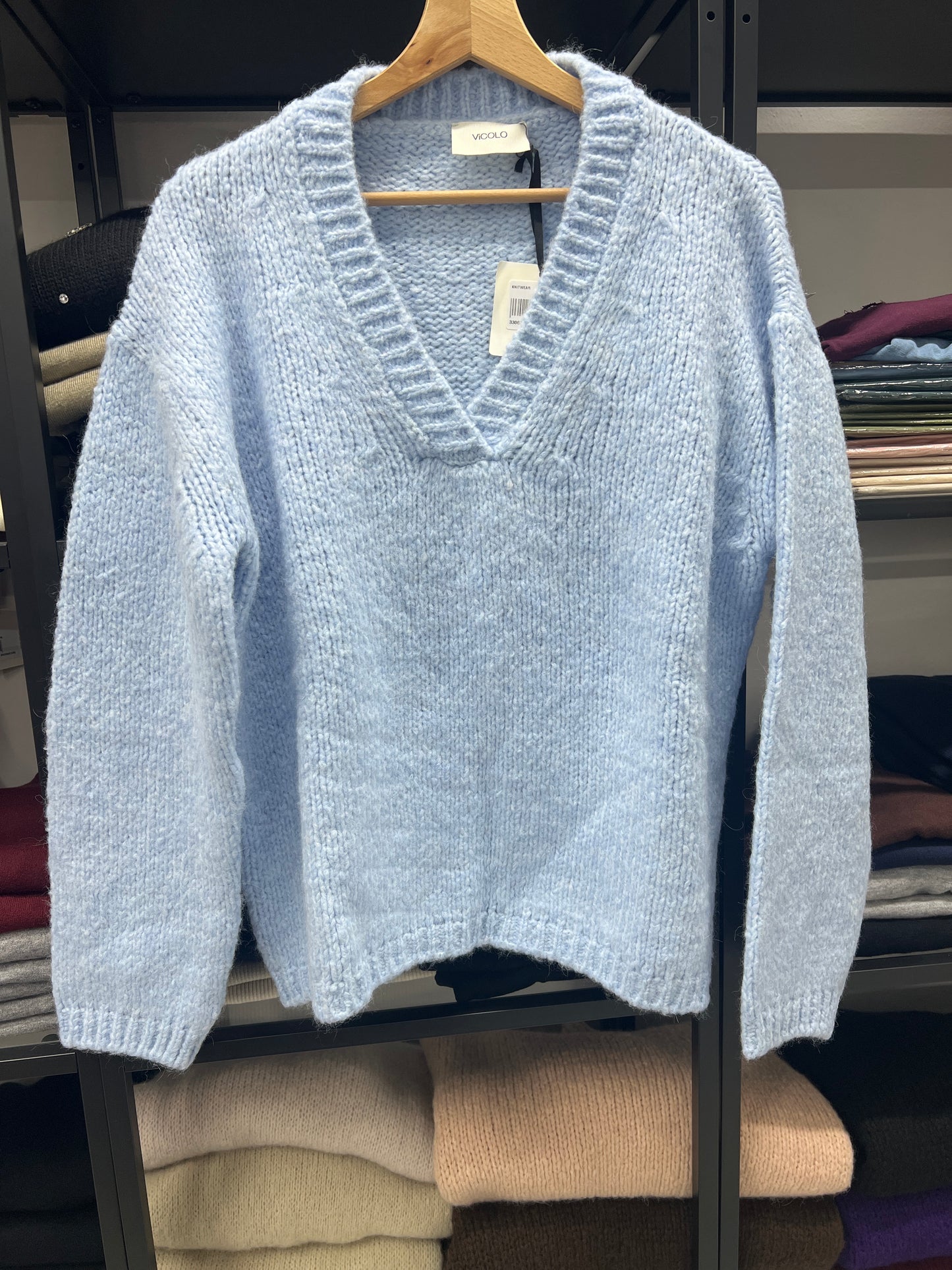MAGLIONE MISTO LANA SCOLLO V AZZURRO