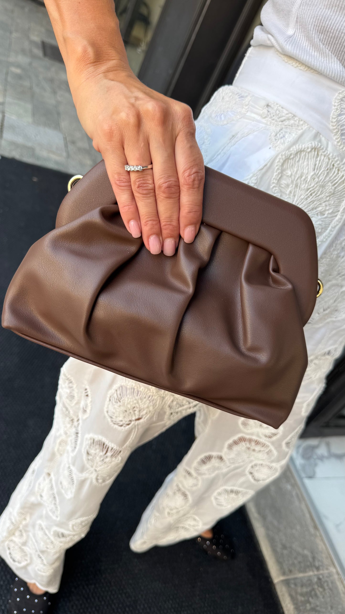 BORSA POCHETTE PASTICCINO panna/nero/grigio/verde/marrone