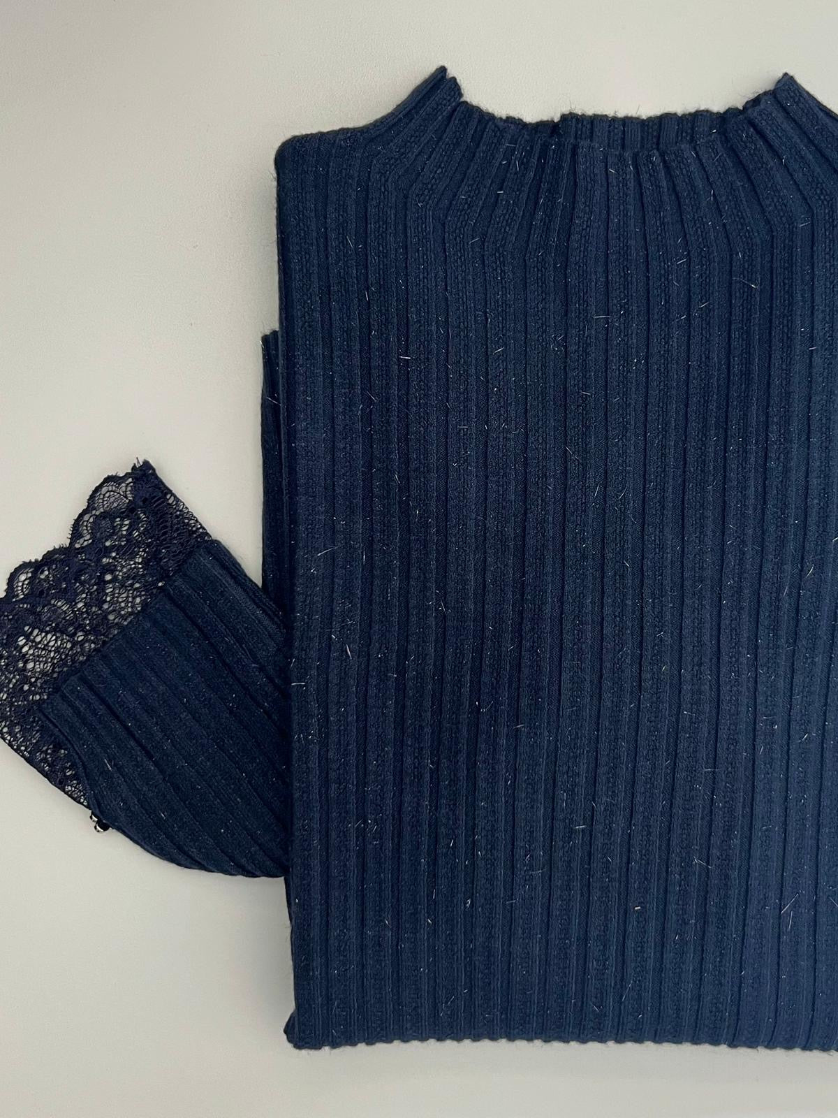 MAGLIA A COSTINE PIZZO panna/blu/cioccolato/nera/grigia