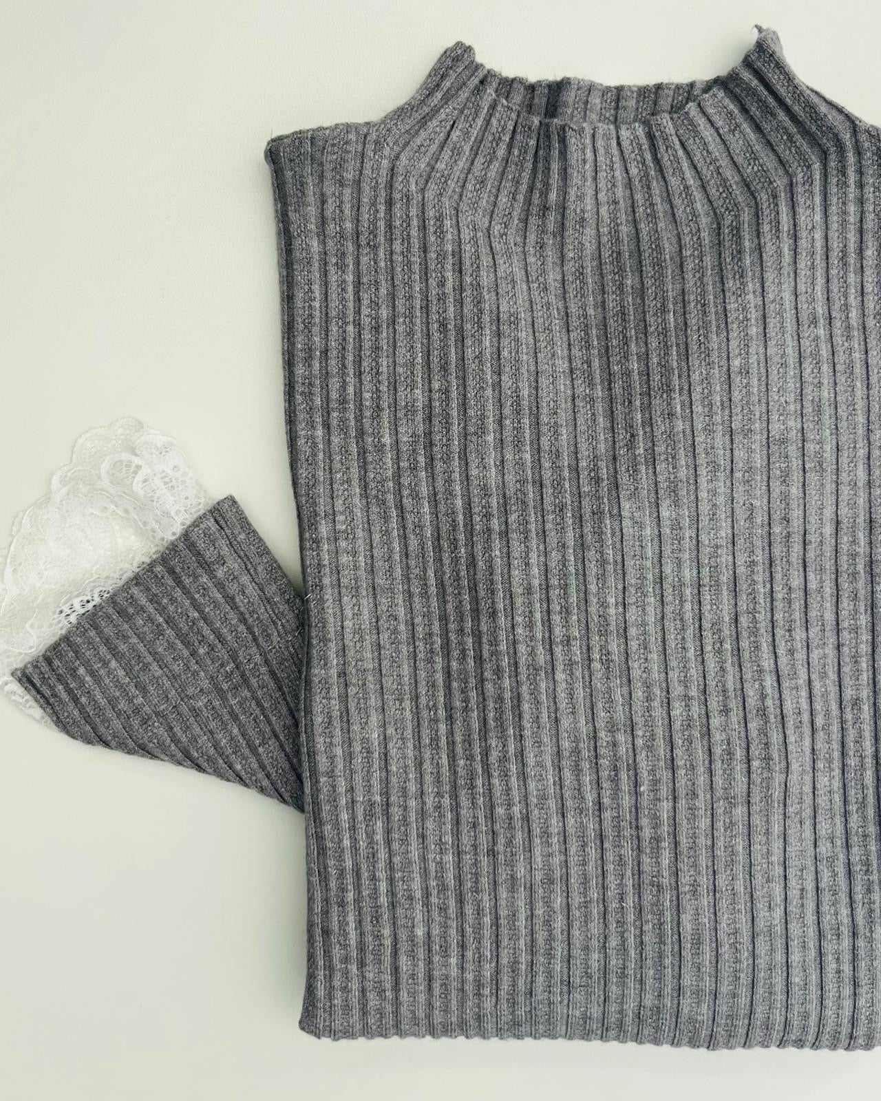 MAGLIA A COSTINE PIZZO panna/blu/cioccolato/nera/grigia