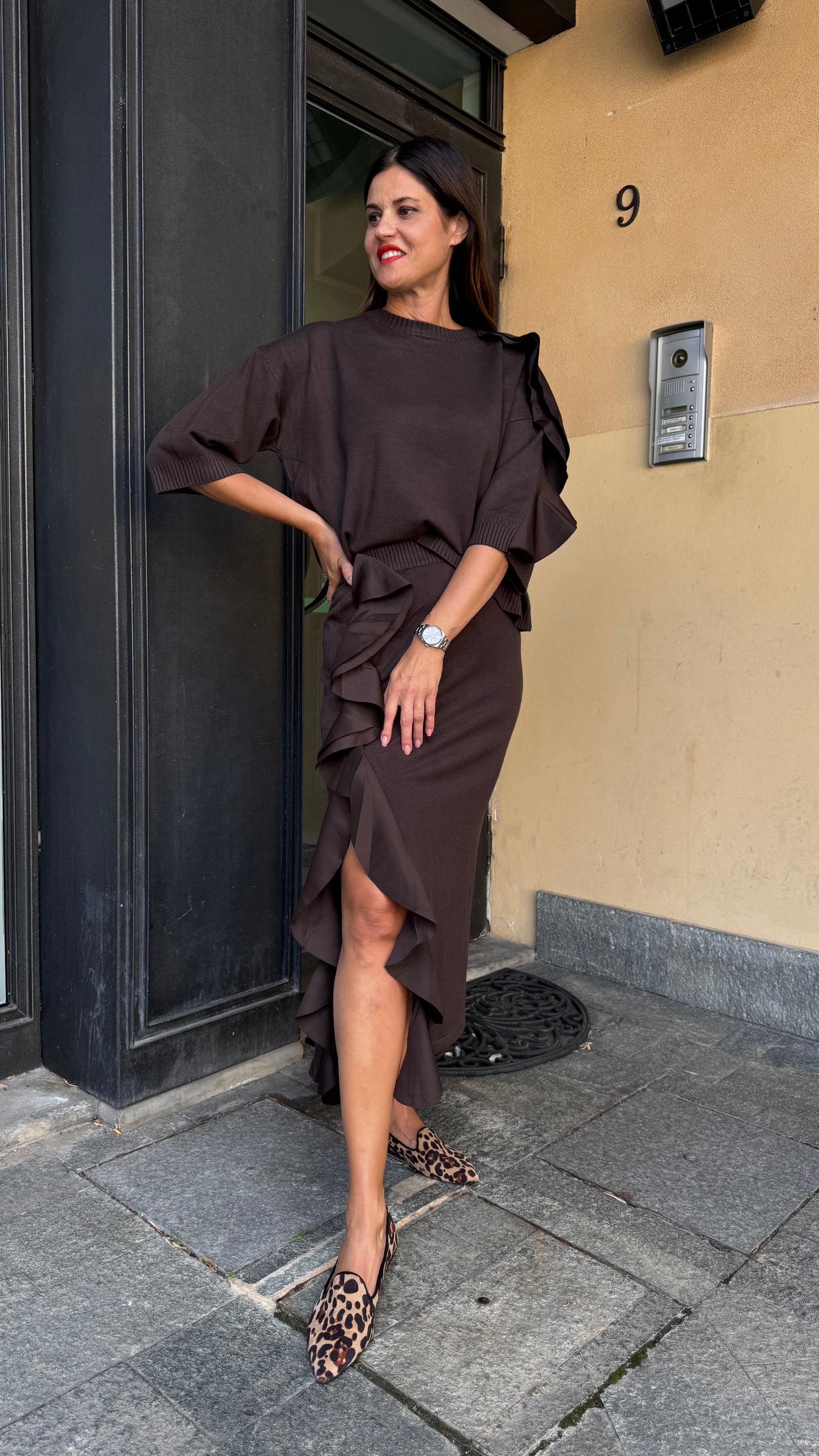 COMPLETO IN MAGLIA ROUGE ASIMMETRICA nero/grigio/cioccolato