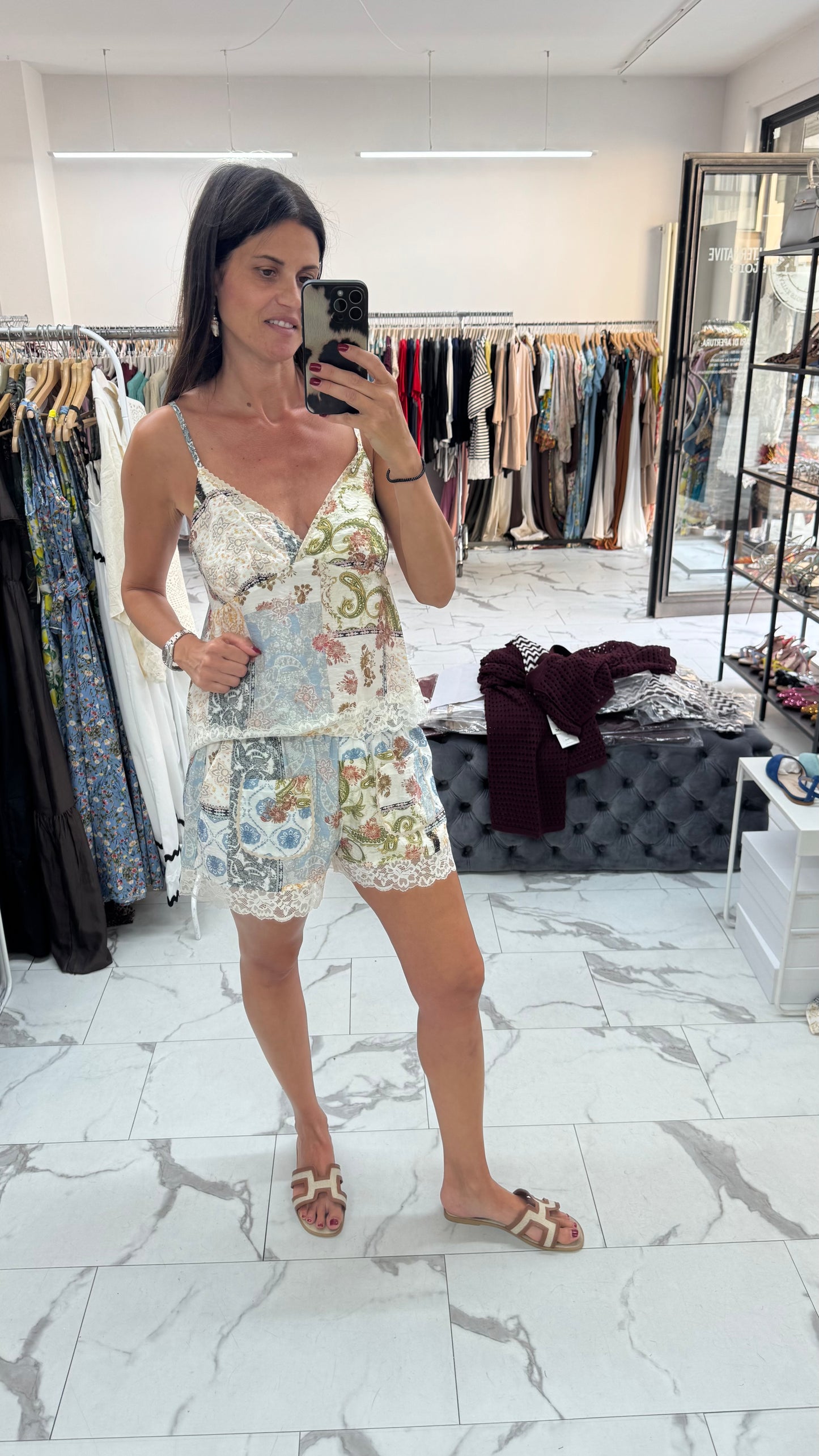 DIXIE COMPLETO ETRO BERMUDA PIZZO CANOTTA