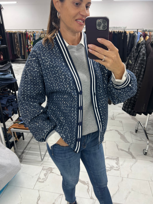 BOMBER JEANS MICRO PAILETTES BLU