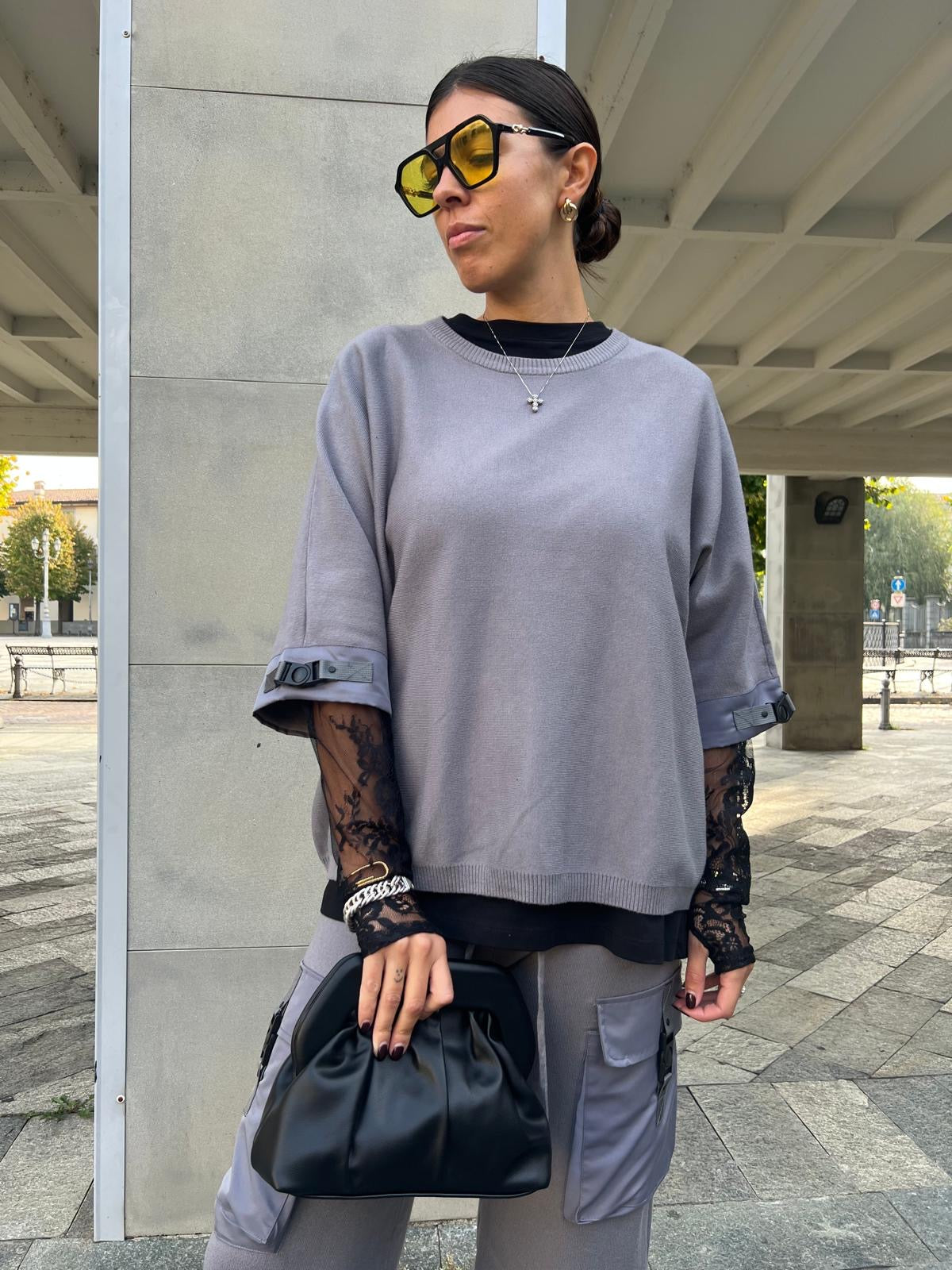 COMPLETO IN MAGLIA CARGO beige/grigio/nero
