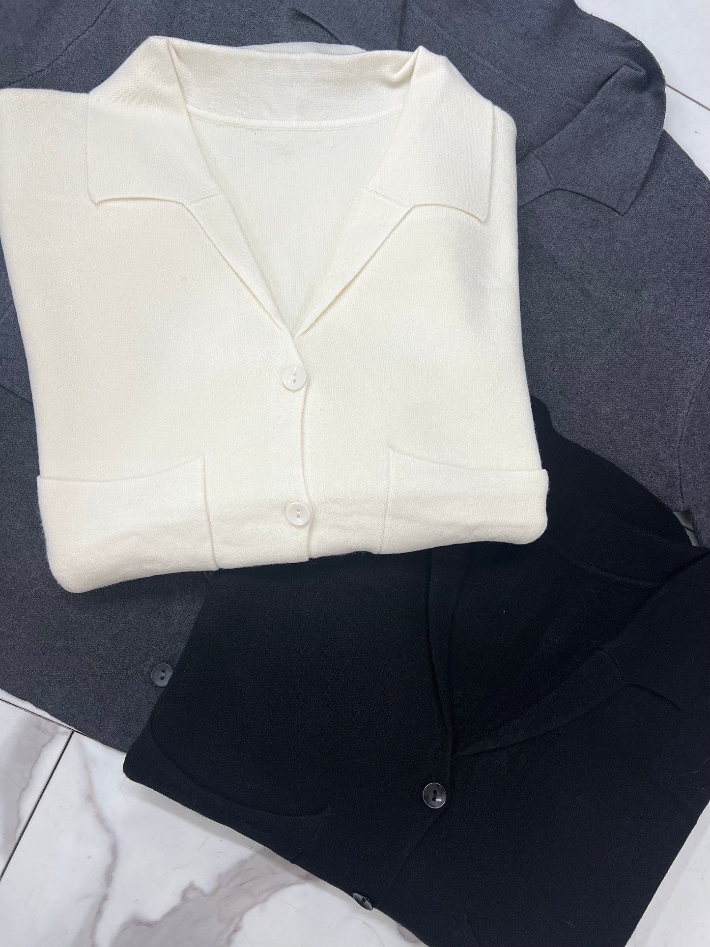 CARDIGAN POLO cioccolato/sabbia/panna/grigio/nero