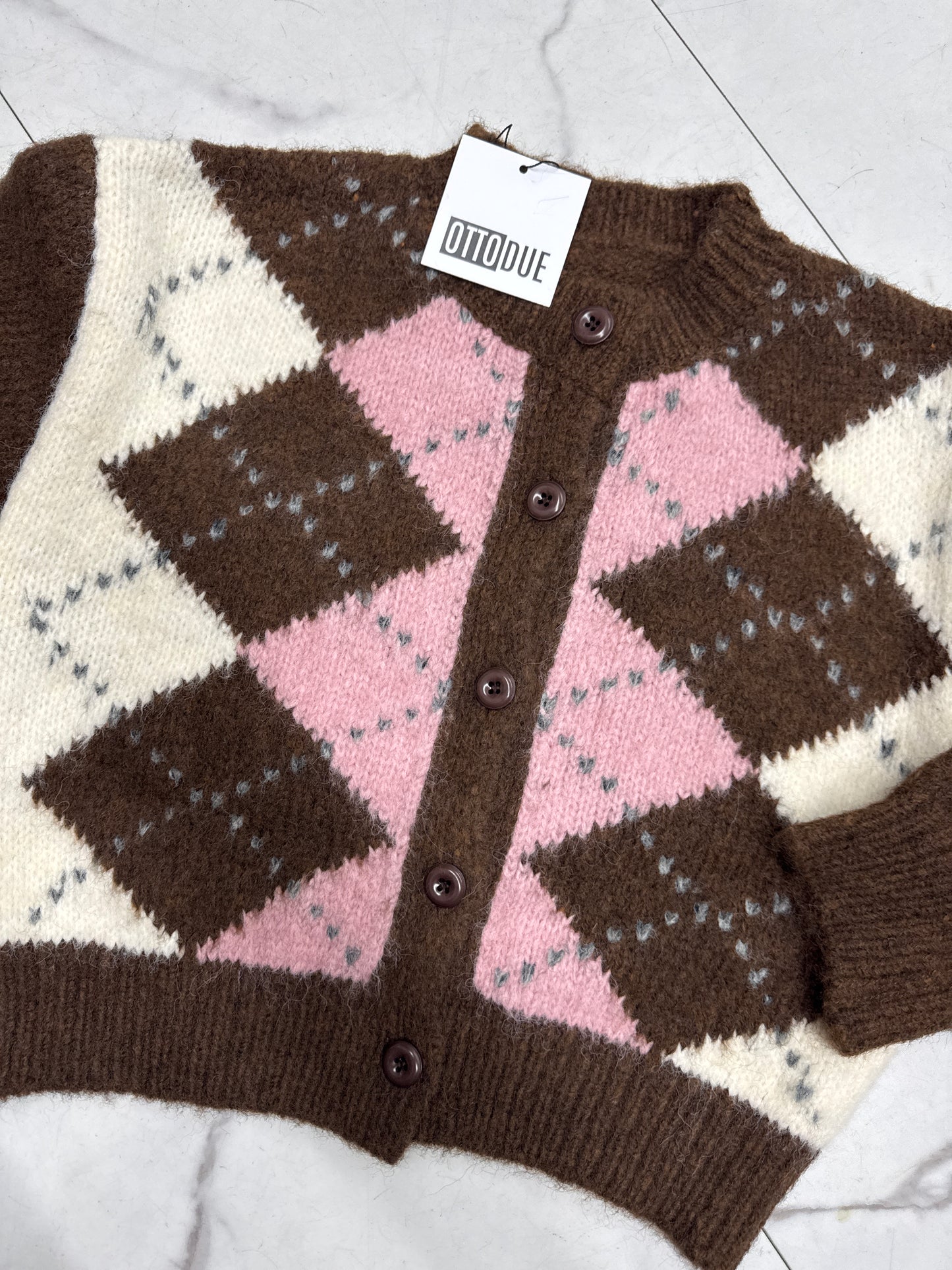 CARDIGAN CORTO LOSANGHE blu/marrone