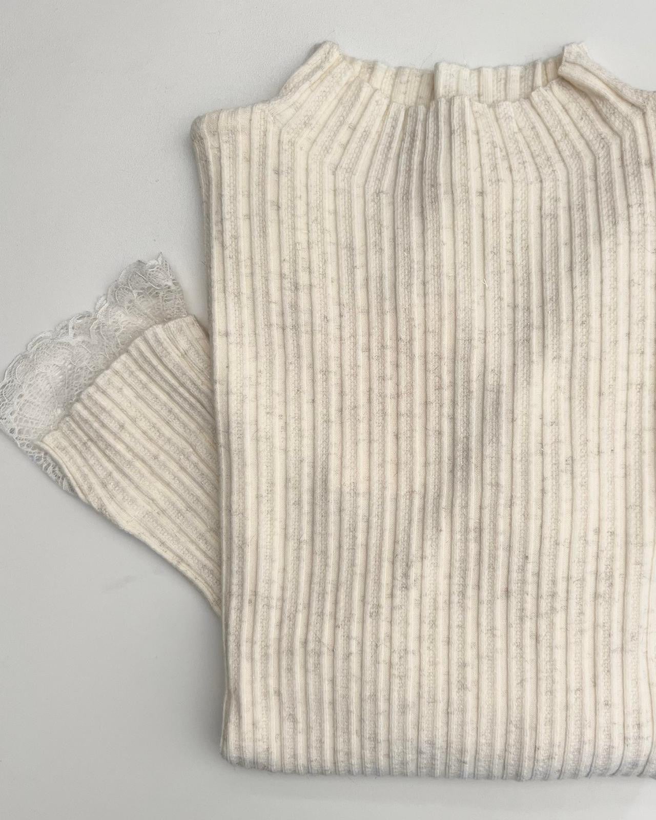 MAGLIA A COSTINE PIZZO panna/blu/cioccolato/nera/grigia