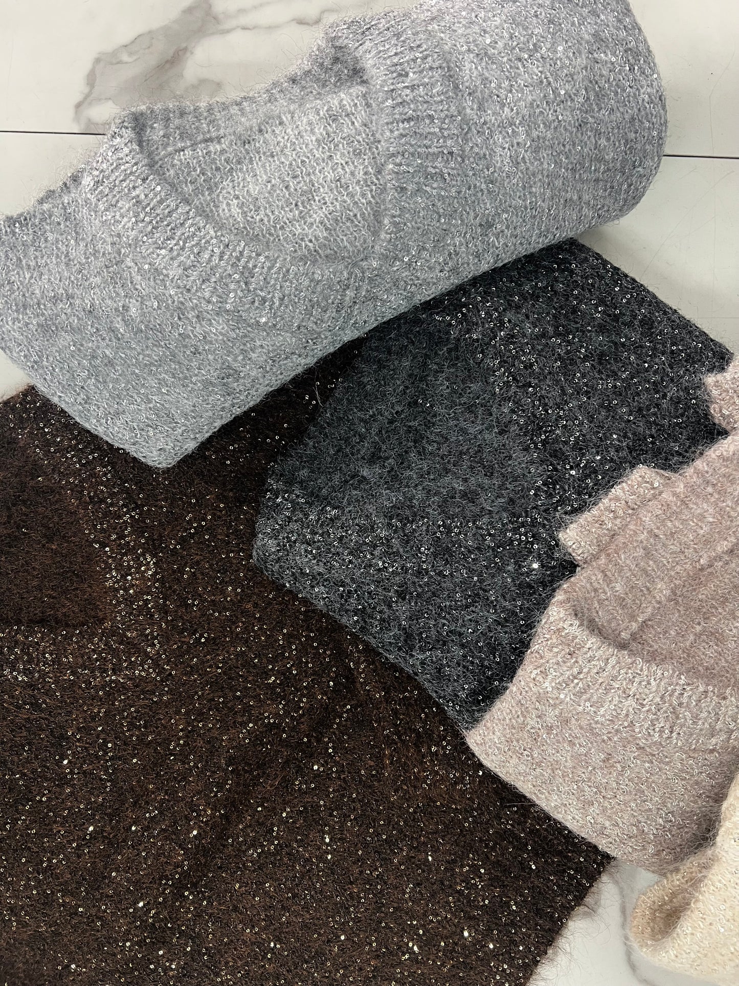 MAGLIONCINO MICRO PAILLETTES blu/sabbia/grigio chiaro/grigio scuro/cioccolato/panna