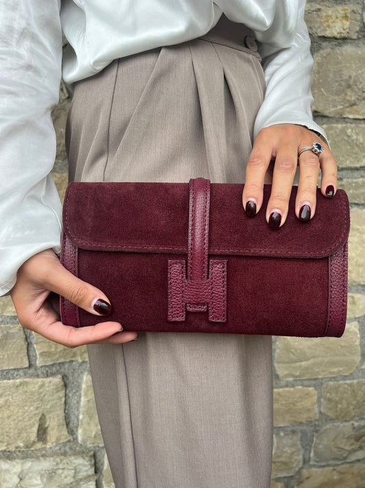 BORSA POCHETTE H bordeaux/nero/cioccolato/cuoio