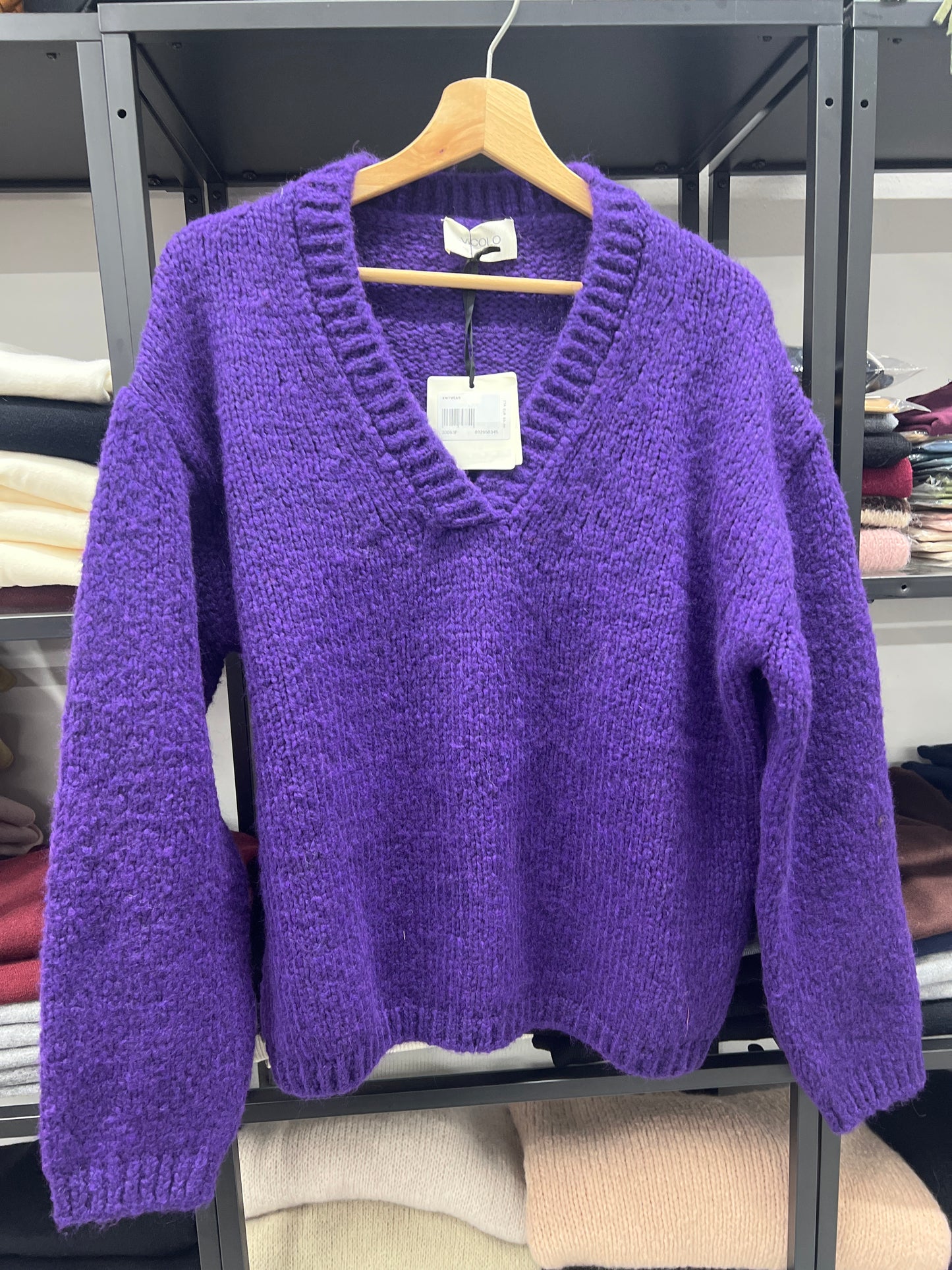 MAGLIONE MISTO LANA SCOLLO V VIOLA