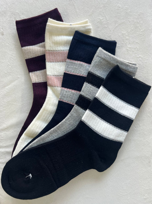CALZINO RIGA FILO LUREX melanzana/burro/blu/grigio/nero