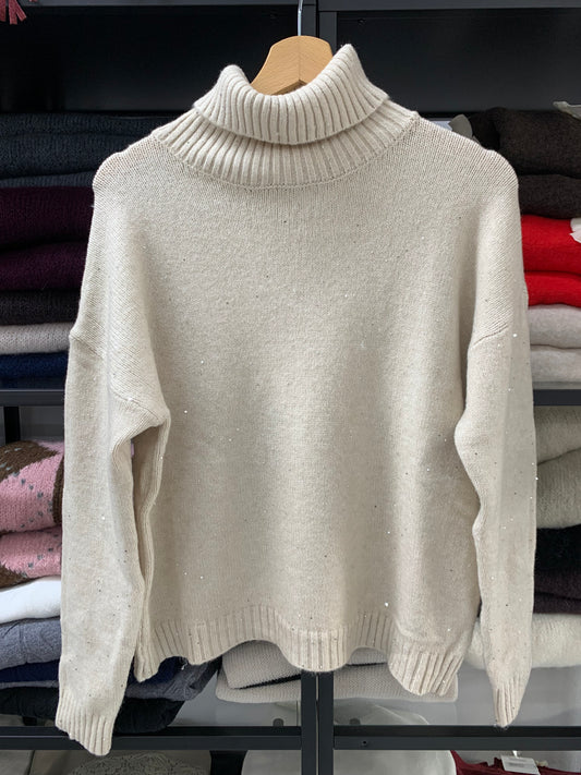 MAGLIA OVER COLLO ALTO MICROPAILLETES BEIGE