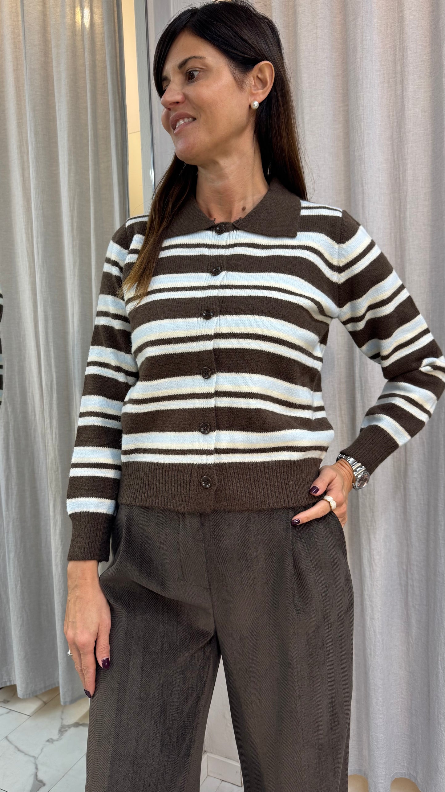 CARDIGAN RIGATO marrone/blu