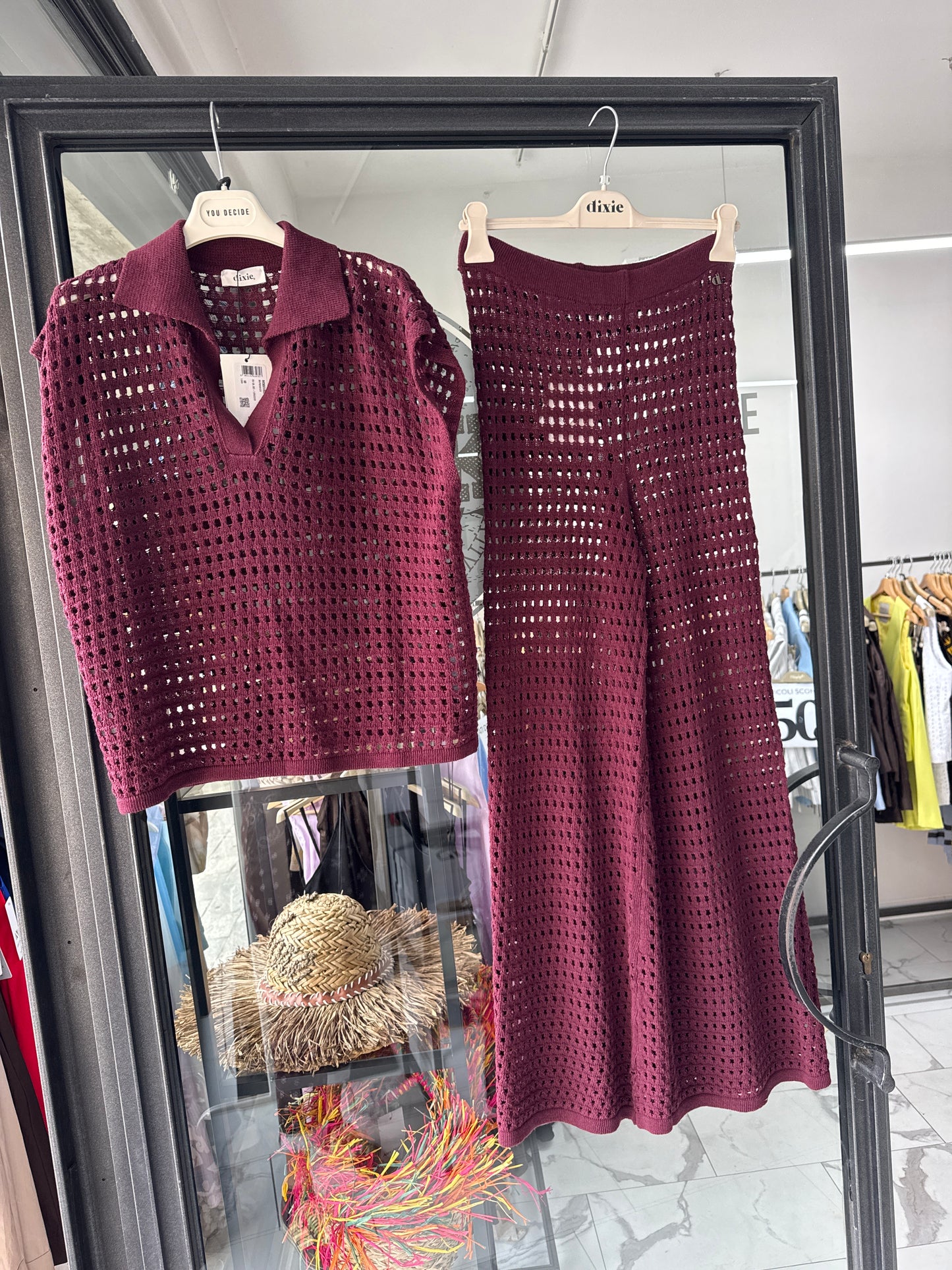 DIXIE COMPLETO IN MAGLIA TRAFORATO BORDEAUX