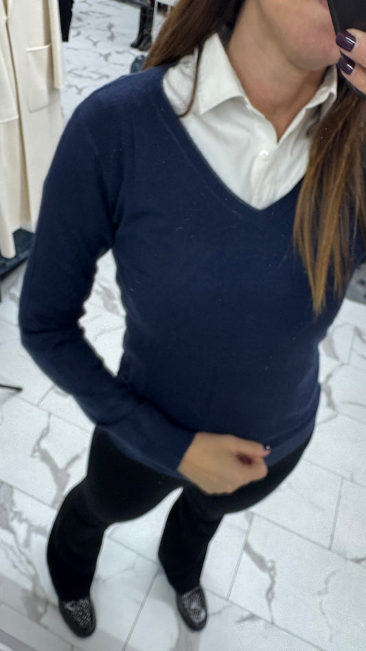 MAGLIONCINO BASIC SCOLLO V BLU