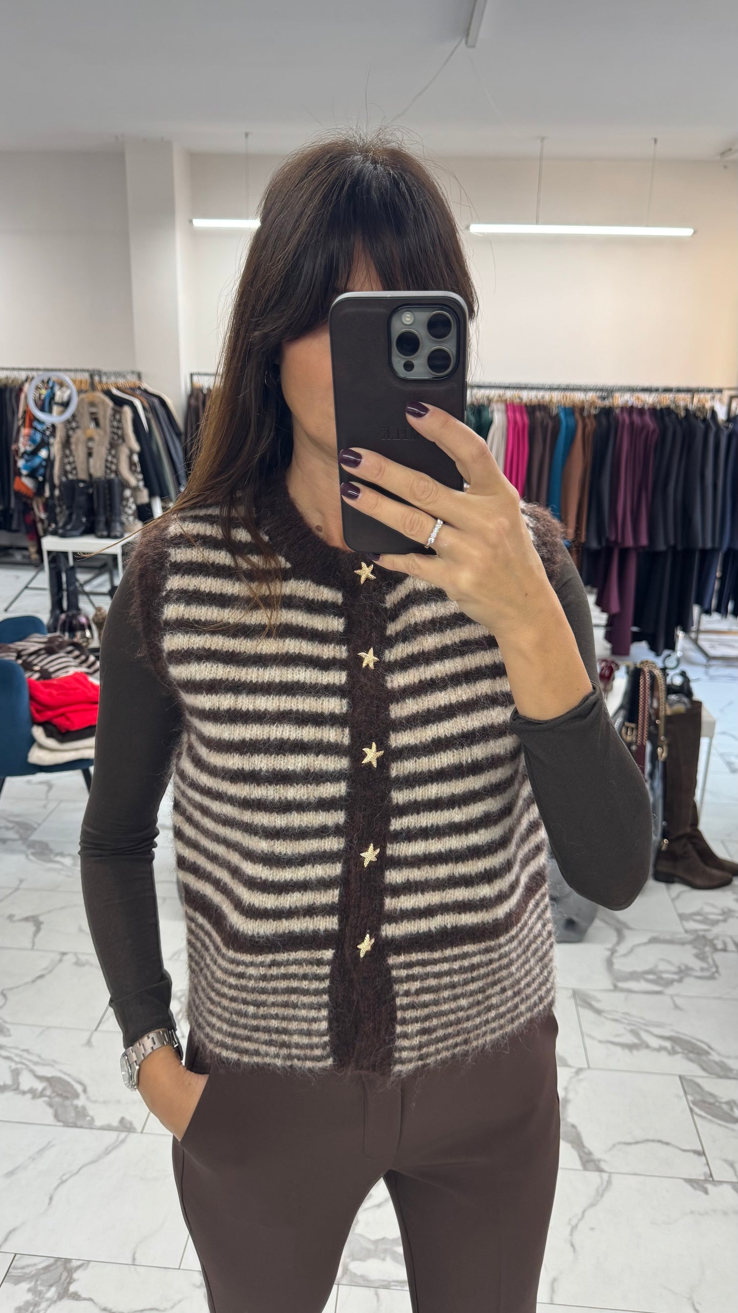GILET RIGATO MARRONE