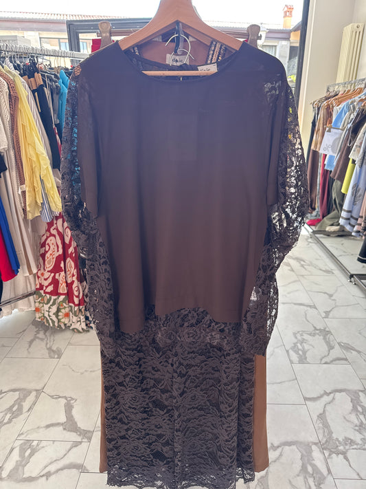 DIXIE COMPLETO BLUSA E PANTALONE CIOCCOLATO PIZZO