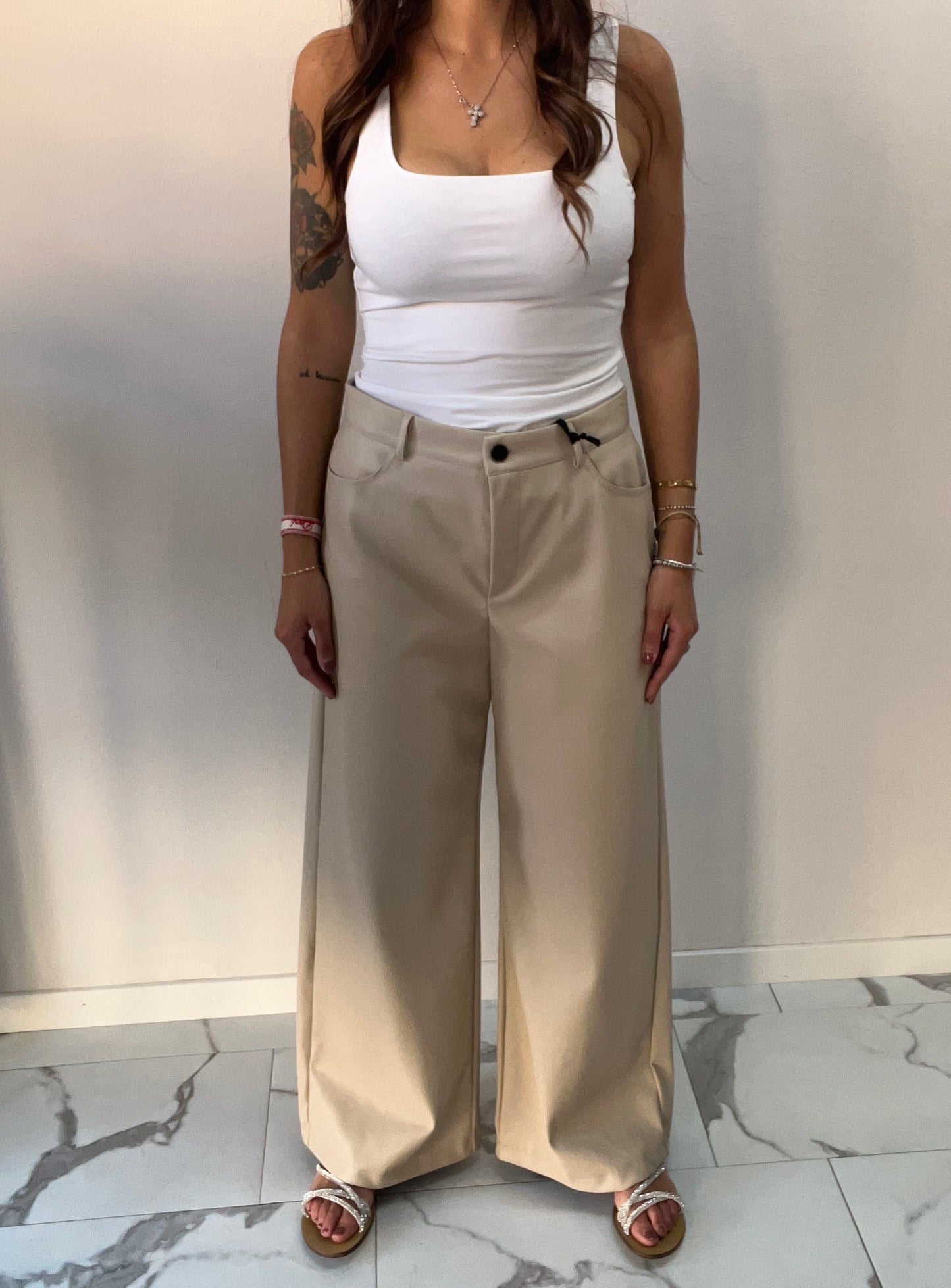 VICOLO PANTALONE PALAZZO ECOPELLE SABBIA