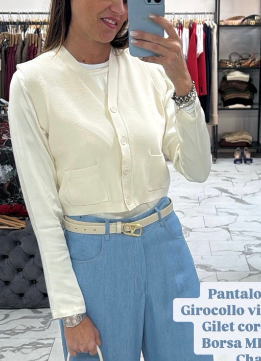 VICOLO GILET CROP IN MAGLIA PANNA TU