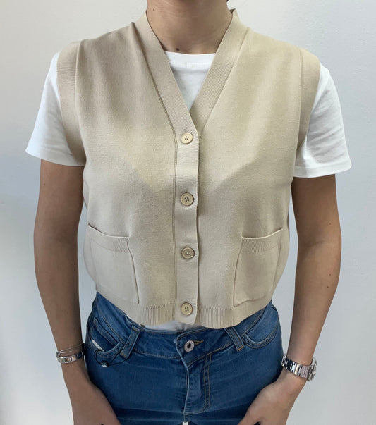 VICOLO GILET CROP IN MAGLIA SABBIA TU