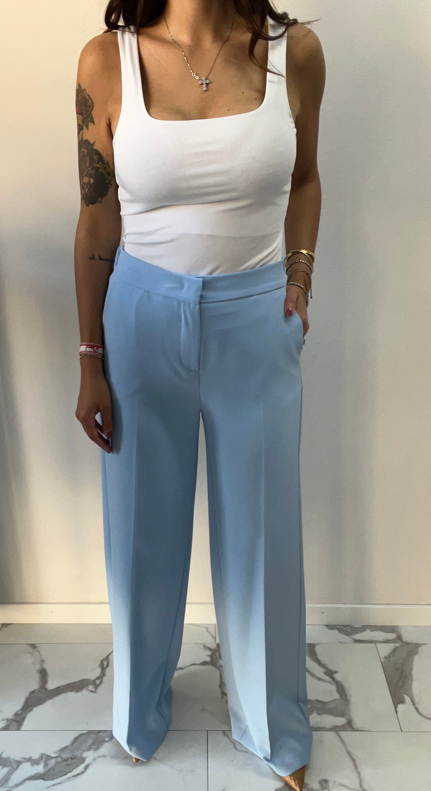 MARYLEY PANTALONE PALAZZO ELASTICO IN VITA AZZURRO