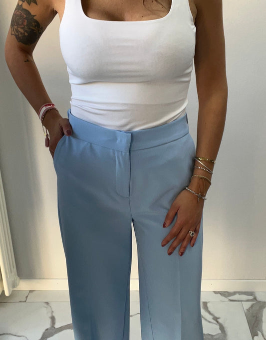 MARYLEY PANTALONE PALAZZO ELASTICO IN VITA AZZURRO