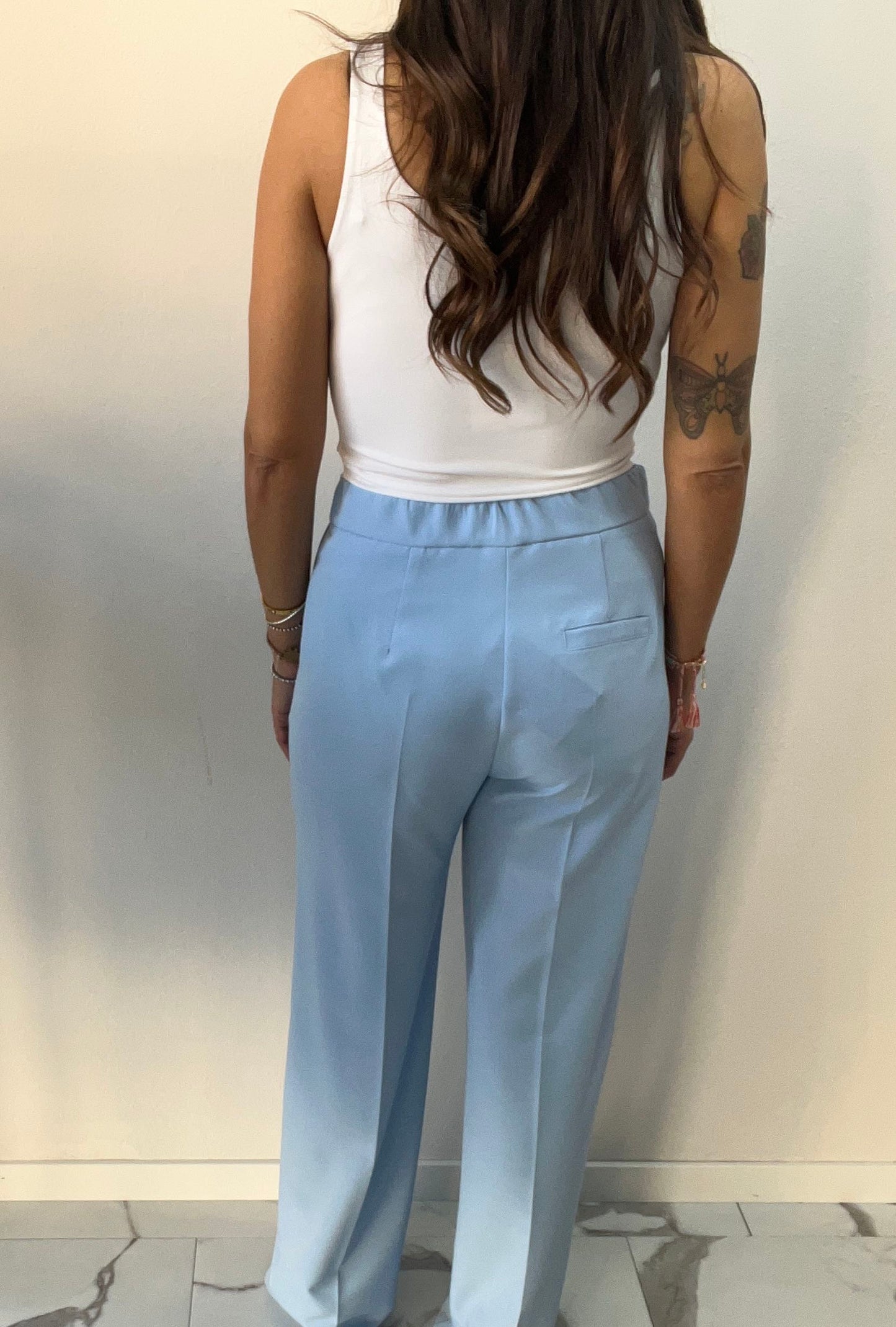 MARYLEY PANTALONE PALAZZO ELASTICO IN VITA AZZURRO
