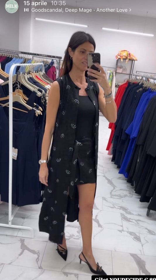 YOU DECIDE  GILET ABITO RASO RICAMATO NERO