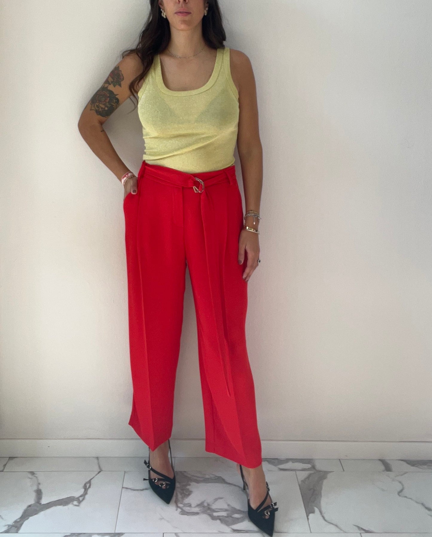 MARYLEY PANTALONE PALAZZO CINTURA CADY PANCE ROSSO