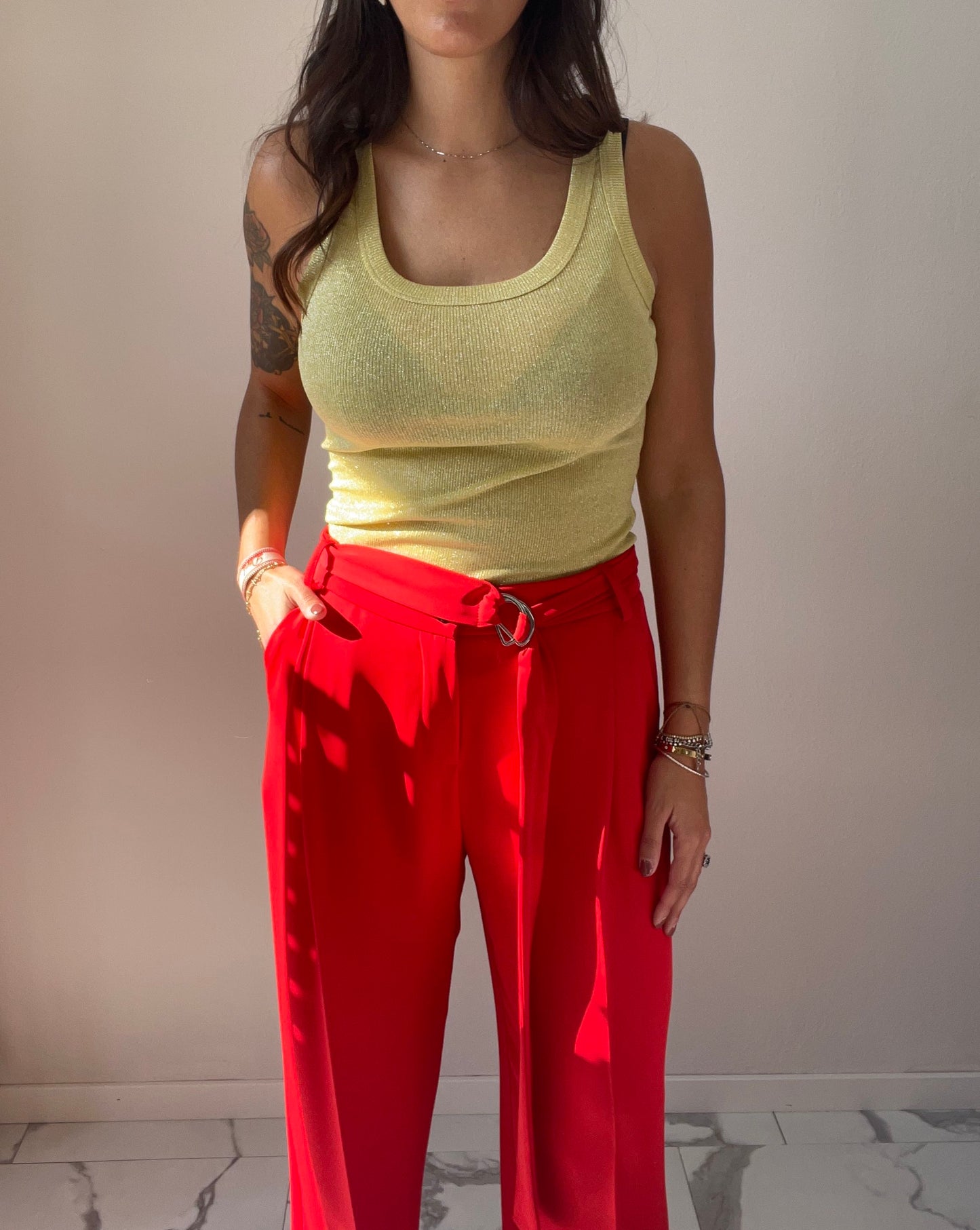 MARYLEY PANTALONE PALAZZO CINTURA CADY PANCE ROSSO