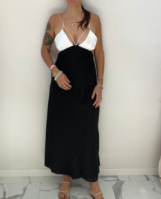 DIXIE ABITO LUNGO BIANCO E NERO SARA