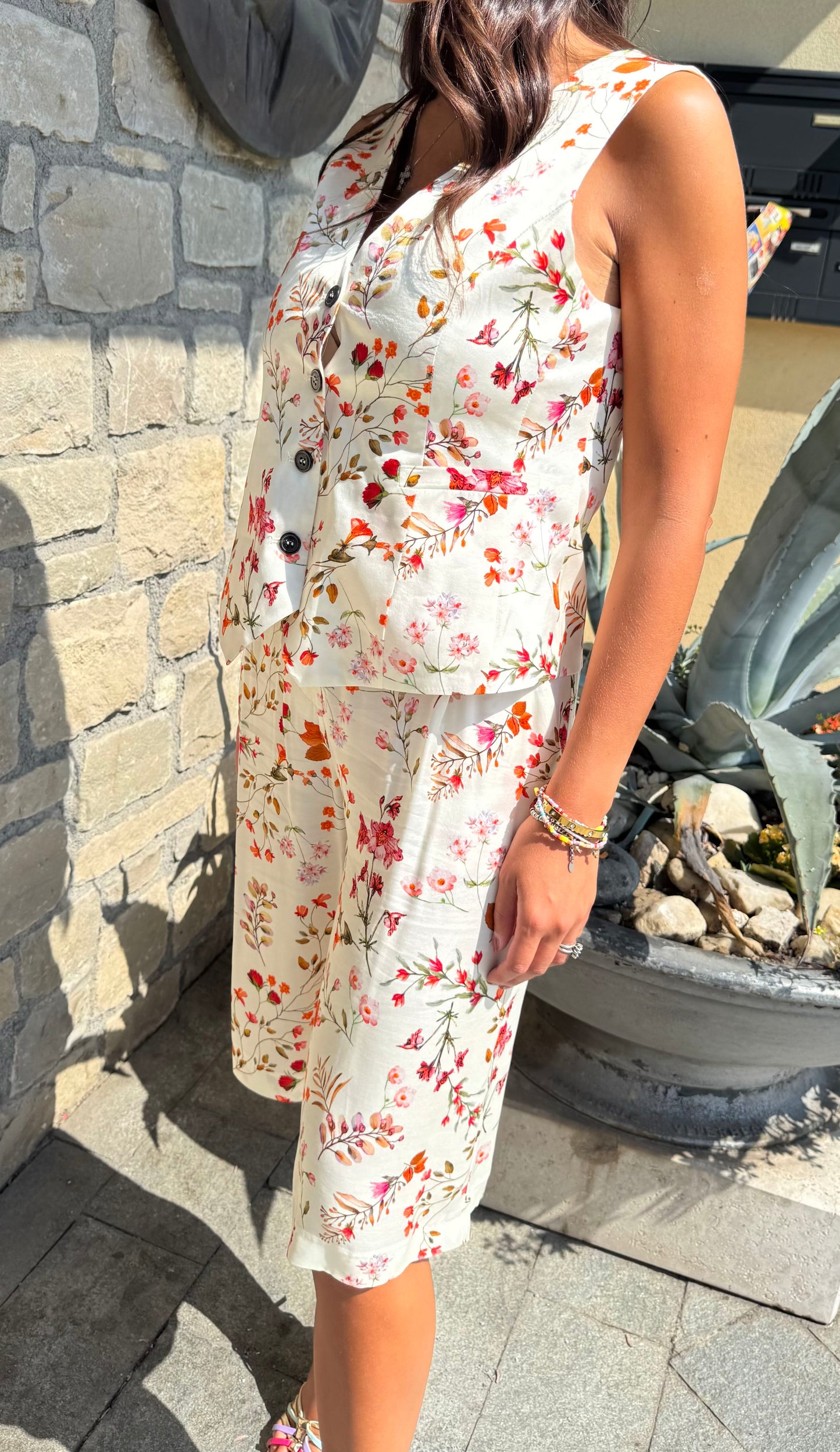 MARYLEY COMPLETO GILET BERMUDA PANNA FIORATO