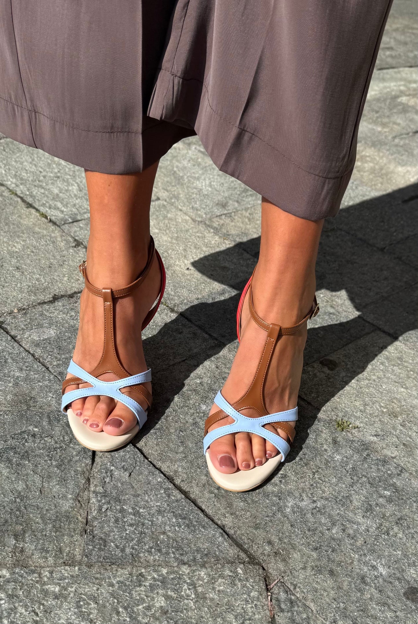 DIVINE FOLLIE SANDALI LIZ PANNA CELESTE ROSSO CUOIO
