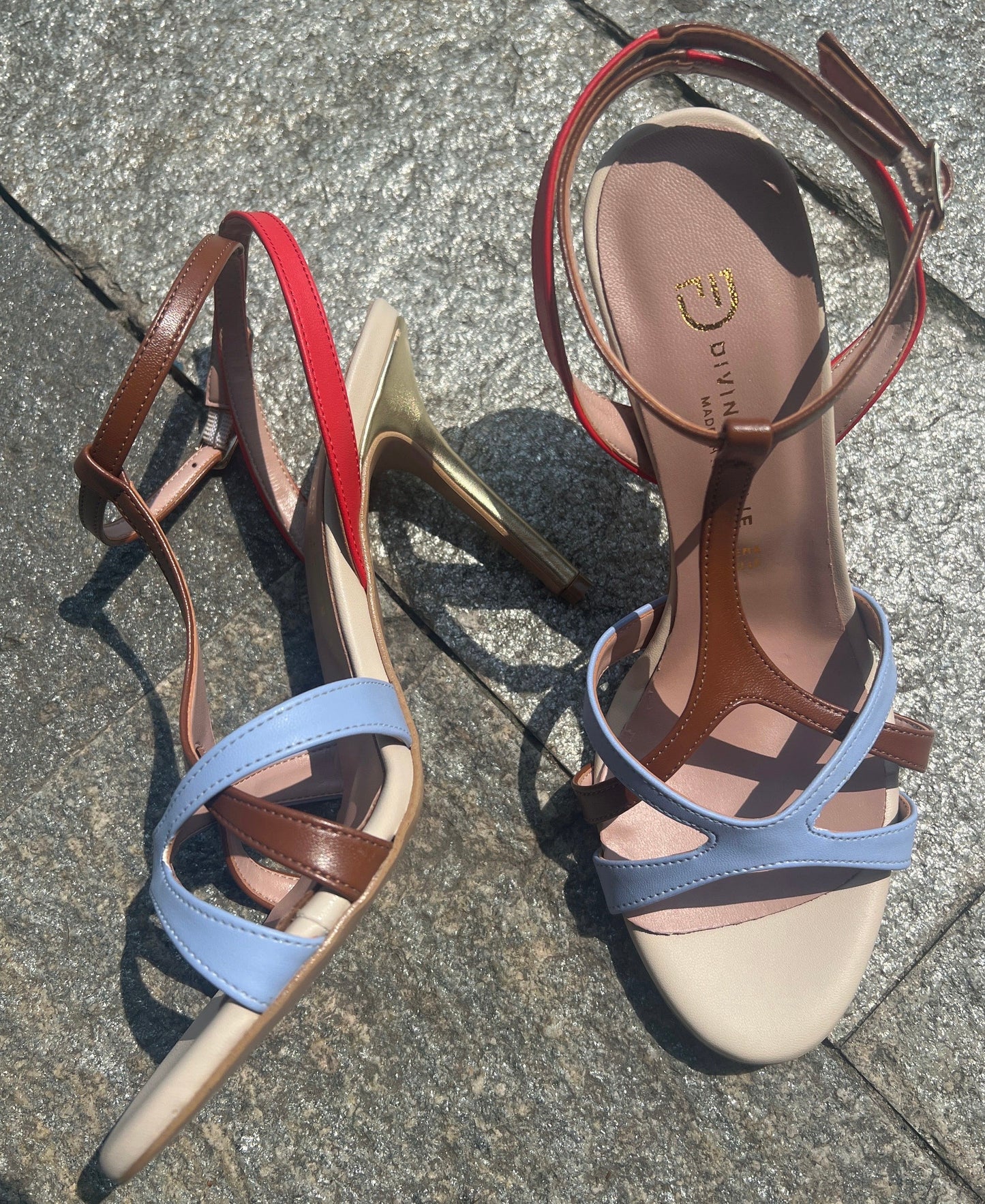 DIVINE FOLLIE SANDALI LIZ PANNA CELESTE ROSSO CUOIO