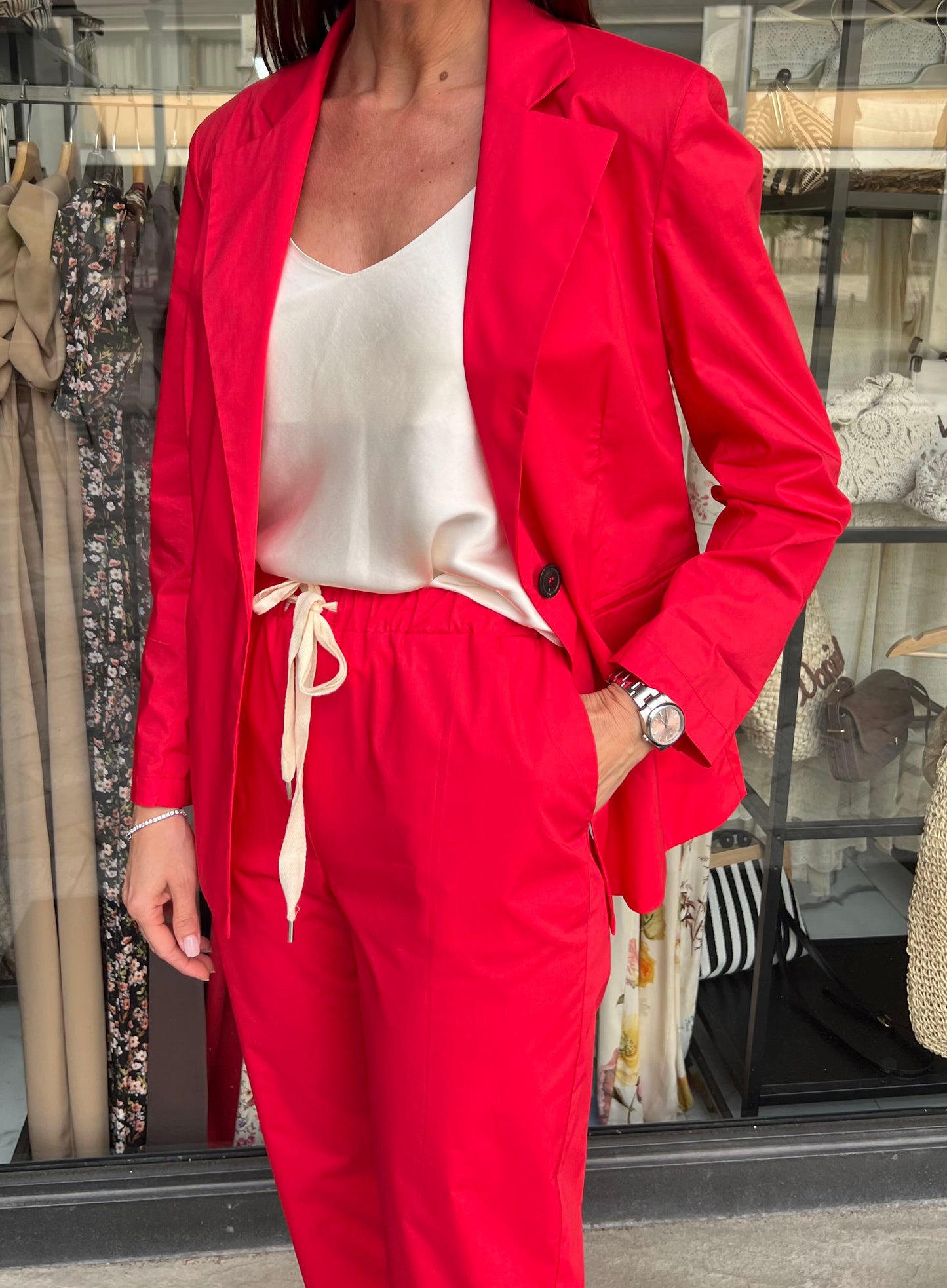 MARYLEY PANTALONE COULISSE RISVOLTO TELA COTONE ROSSO