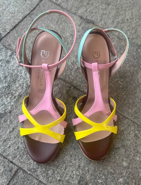 DIVINE FOLLIE SANDALI LIZ TERRA ROSA GIALLO CELESTE