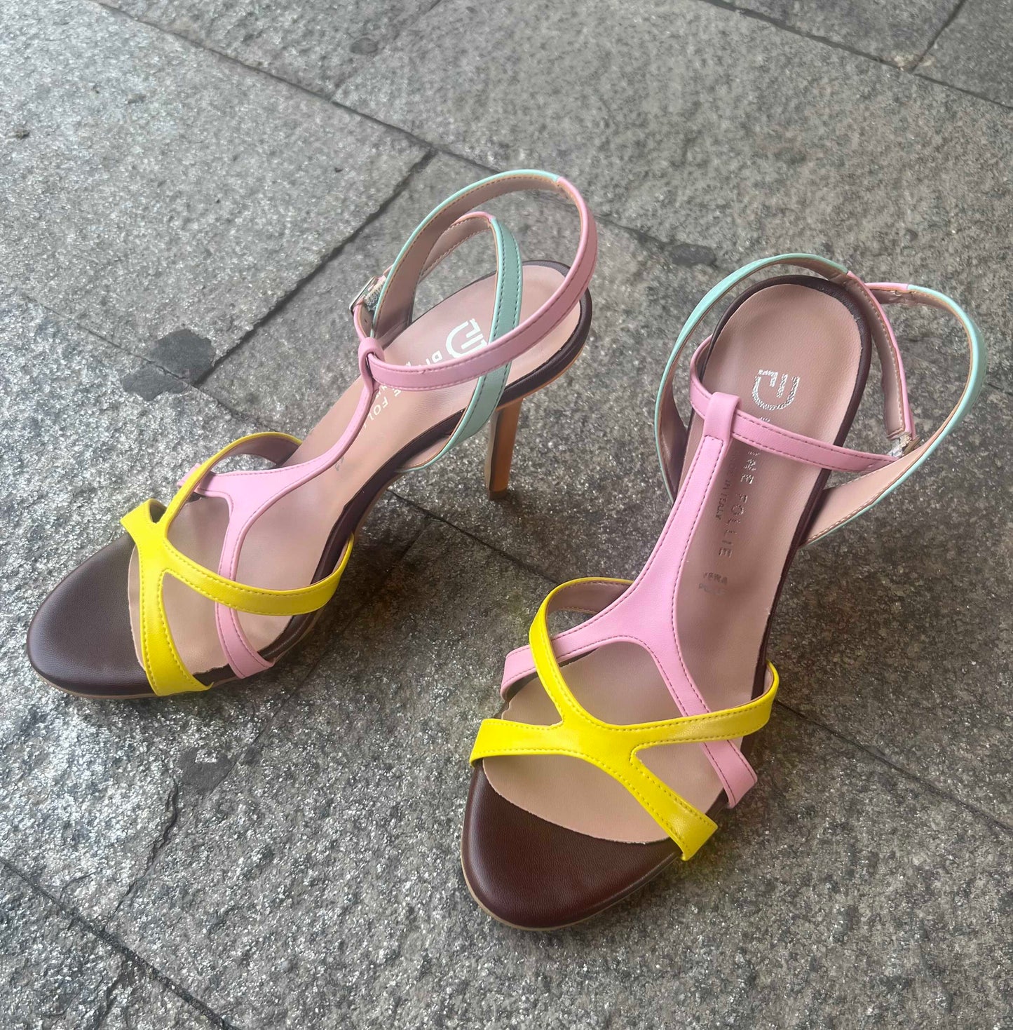DIVINE FOLLIE SANDALI LIZ TERRA ROSA GIALLO CELESTE