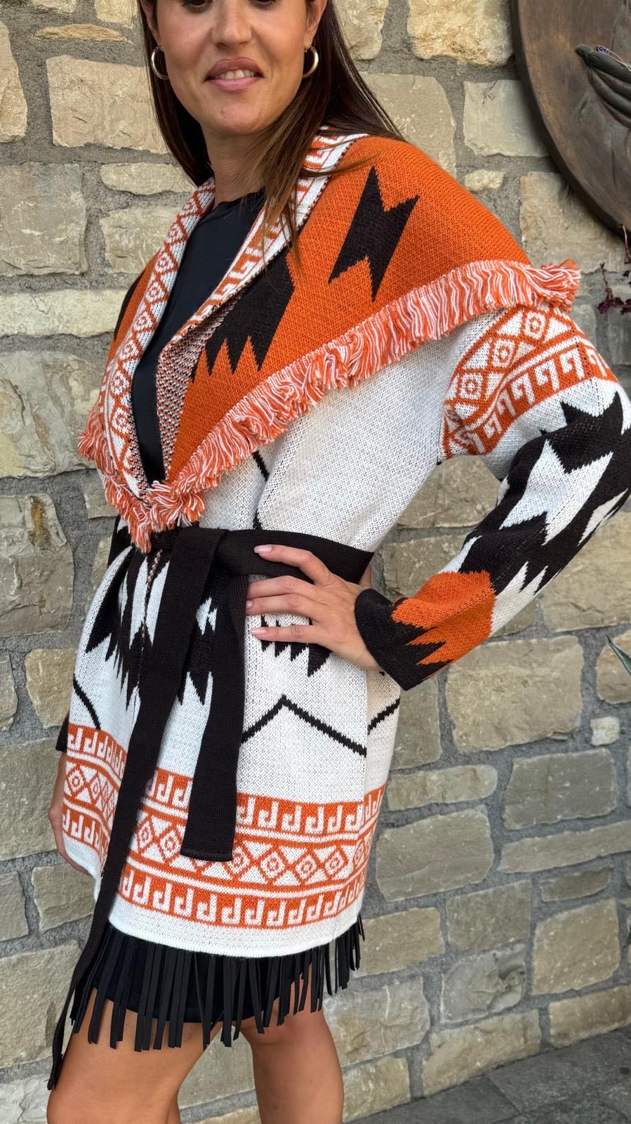 CARDIGAN ARANCIO BIANCO MORO