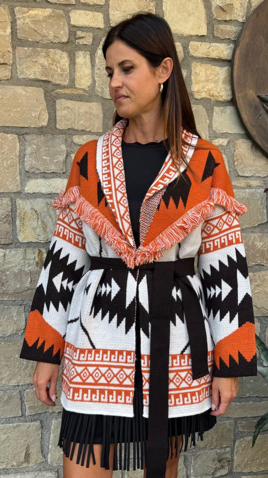 CARDIGAN ARANCIO BIANCO MORO