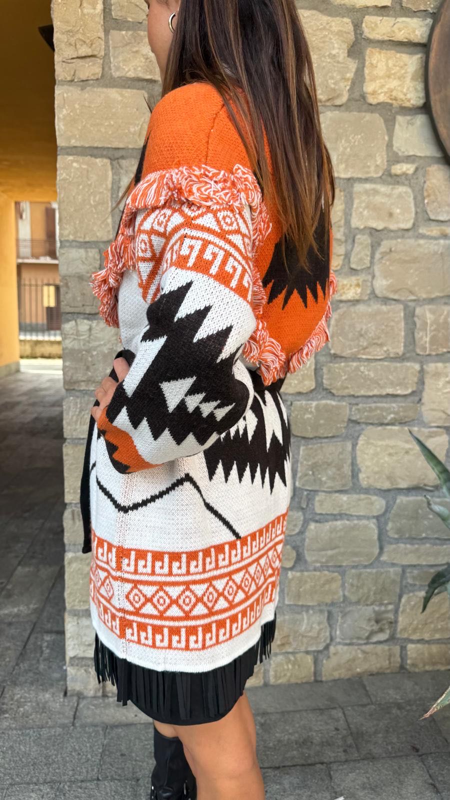 CARDIGAN ARANCIO BIANCO MORO