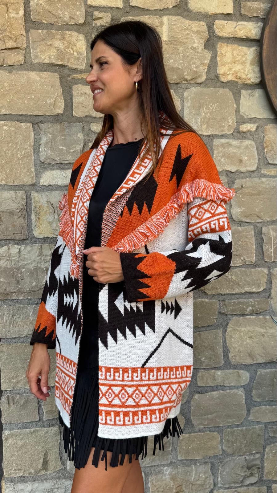CARDIGAN ARANCIO BIANCO MORO