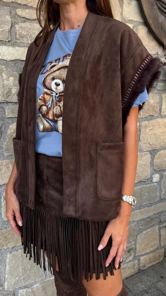 GILET EFFETTO CAMOSCIO CIOCCOLATO