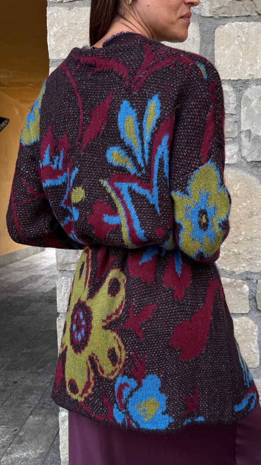 CARDIGAN FIORATO BURGUNDY