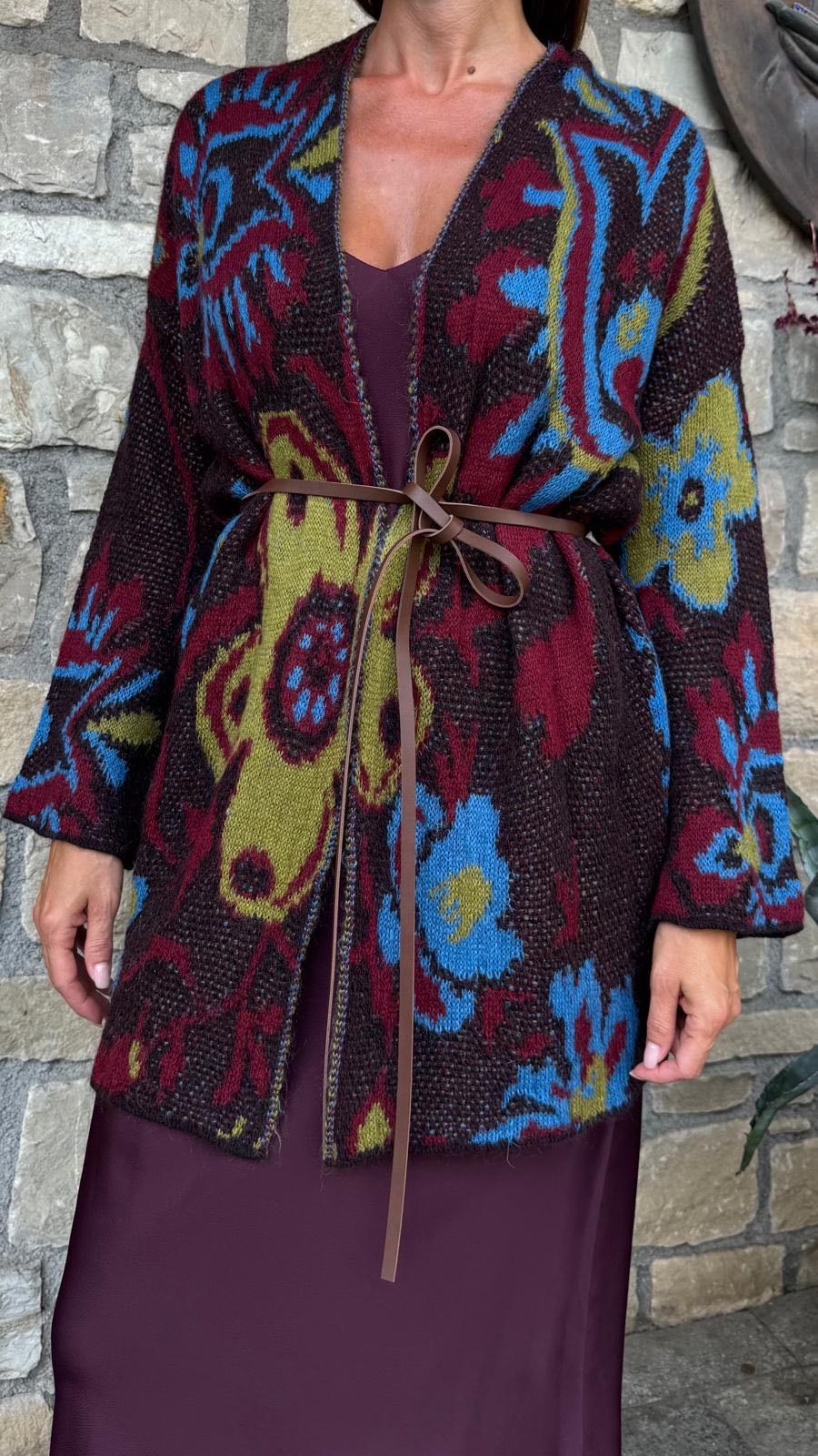 CARDIGAN FIORATO BURGUNDY